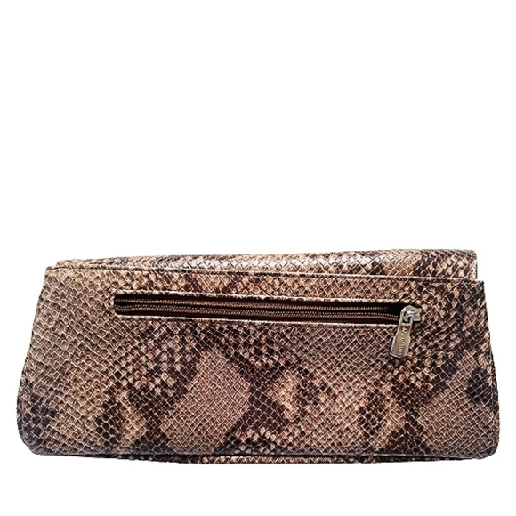 ALPACHINO Brown Python Print Clutch Handbag Patent Leather Classic Womens Purse - Picture 4 of 8